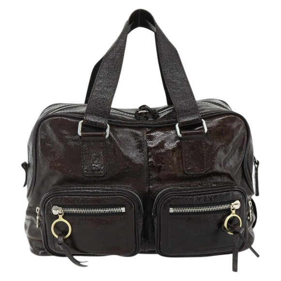 Chloe Betty Hand Bag Patent leather Brown Gold Silver Auth 176978A