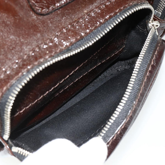 Chloe Betty Hand Bag Patent leather Brown Gold Silver Auth 176978A