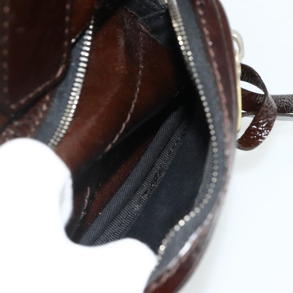 Chloe Betty Hand Bag Patent leather Brown Gold Silver Auth 176978A