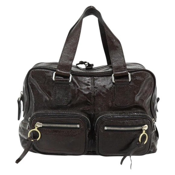 Chloe Betty Hand Bag Patent leather Brown Gold Silver Auth 176978A