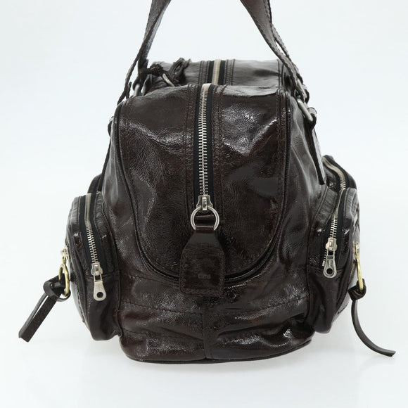 Chloe Betty Hand Bag Patent leather Brown Gold Silver Auth 176978A