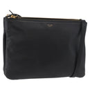 CELINE Trio Shoulder Bag Leather Black Gold Auth 176992A-1