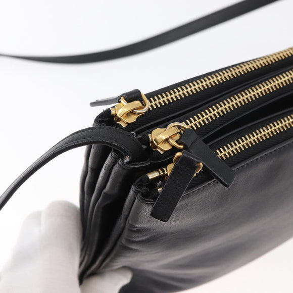 CELINE Trio Shoulder Bag Leather Black Gold Auth 176992A