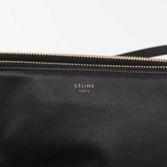 CELINE Trio Shoulder Bag Leather Black Gold Auth 176992A