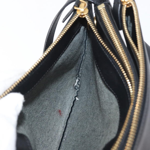 CELINE Trio Shoulder Bag Leather Black Gold Auth 176992A