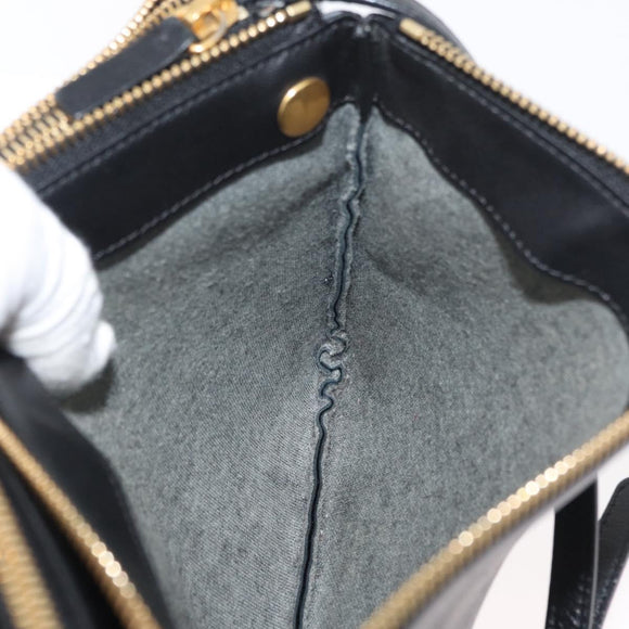 CELINE Trio Shoulder Bag Leather Black Gold Auth 176992A