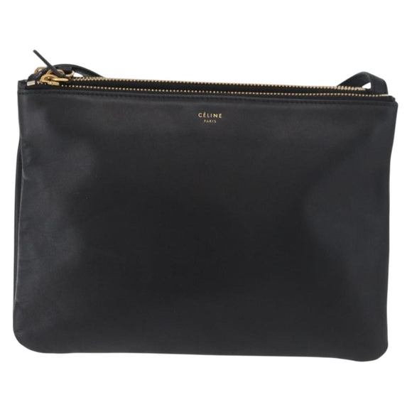 CELINE Trio Shoulder Bag Leather Black Gold Auth 176992A