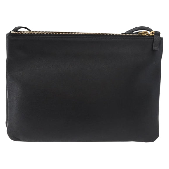 CELINE Trio Shoulder Bag Leather Black Gold Auth 176992A
