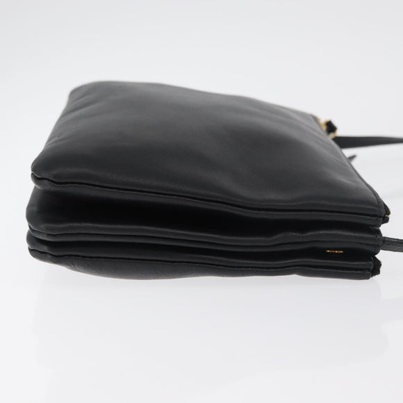 CELINE Trio Shoulder Bag Leather Black Gold Auth 176992A