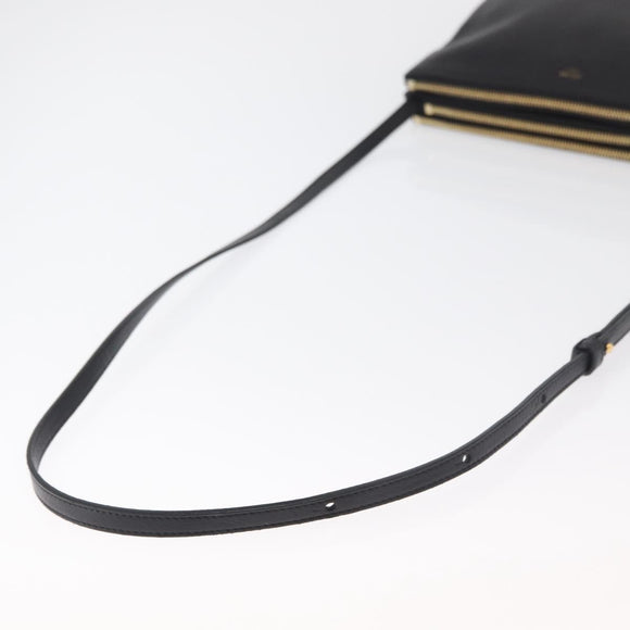 CELINE Trio Shoulder Bag Leather Black Gold Auth 176992A