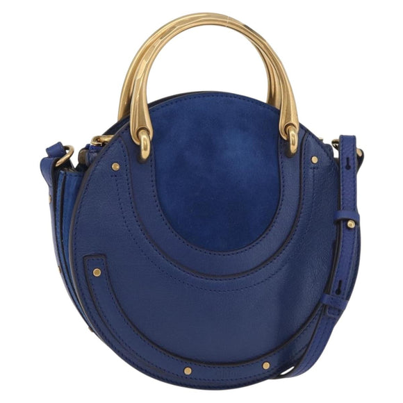 Chloe Pixy Shoulder Bag Leather Blue Gold Auth 176993A