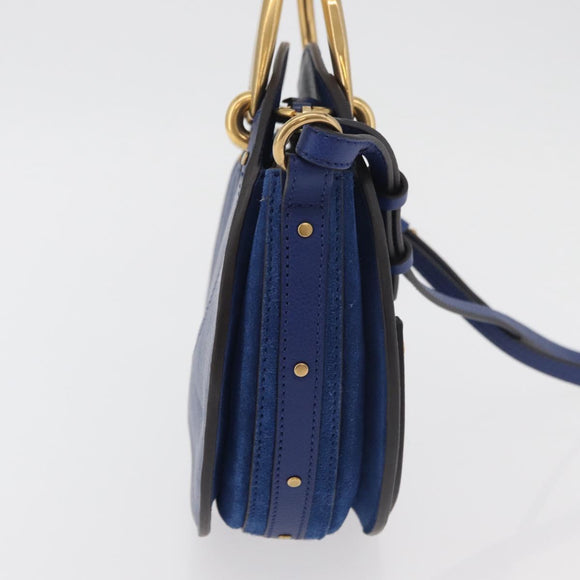 Chloe Pixy Shoulder Bag Leather Blue Gold Auth 176993A