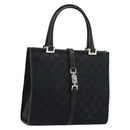 GUCCI GG Canvas Jackie Hand Bag Black Silver 002 1065 Auth 176994-1