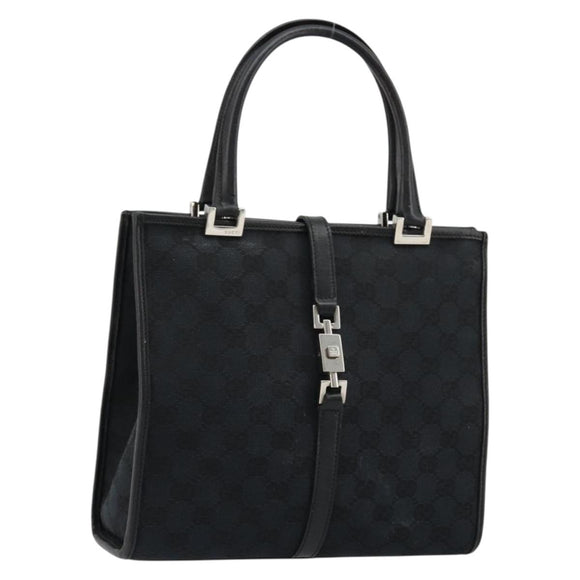 GUCCI GG Canvas Jackie Hand Bag Black Silver 002 1065 Auth 176994