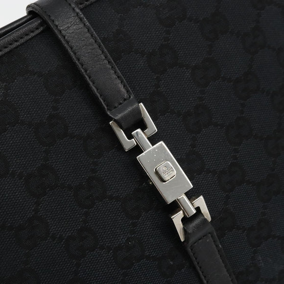 GUCCI GG Canvas Jackie Hand Bag Black Silver 002 1065 Auth 176994