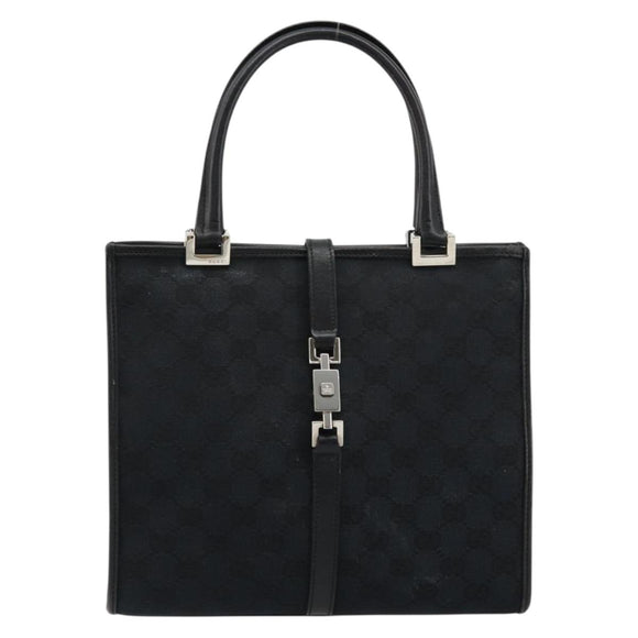 GUCCI GG Canvas Jackie Hand Bag Black Silver 002 1065 Auth 176994