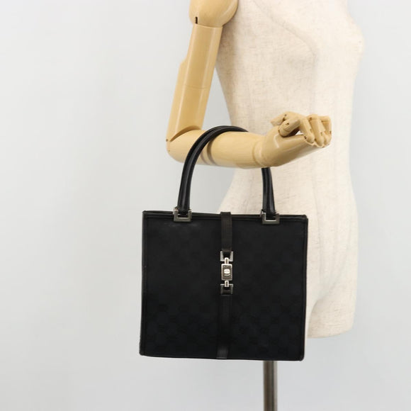 GUCCI GG Canvas Jackie Hand Bag Black Silver 002 1065 Auth 176994