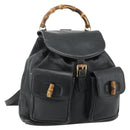 GUCCI Bamboo Backpack Leather Black Gold Auth 176996-1