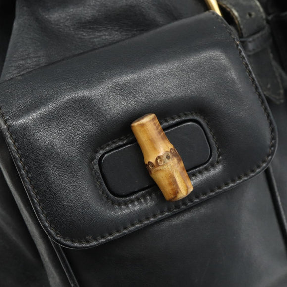 GUCCI Bamboo Backpack Leather Black Gold Auth 176996