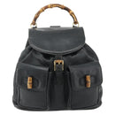 GUCCI Bamboo Backpack Leather Black Gold Auth 176996-13