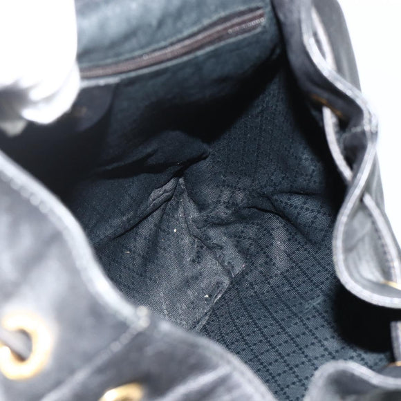 GUCCI Bamboo Backpack Leather Black Gold Auth 176996