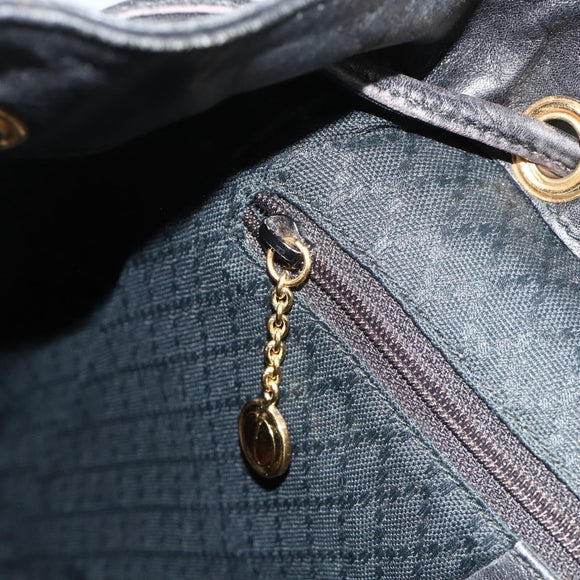 GUCCI Bamboo Backpack Leather Black Gold Auth 176996