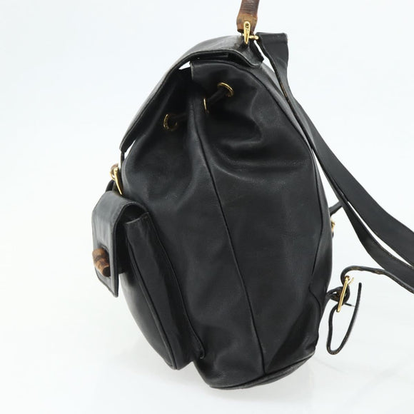 GUCCI Bamboo Backpack Leather Black Gold Auth 176996