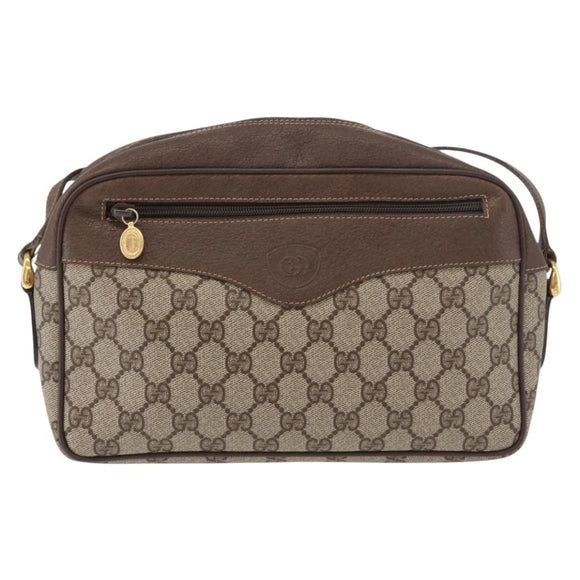 GUCCI GG Supreme Shoulder Bag PVC Beige Gold Auth 176997