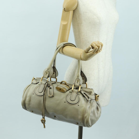 Chloe Paddington Hand Bag Leather Beige Gold Silver Auth 177003V