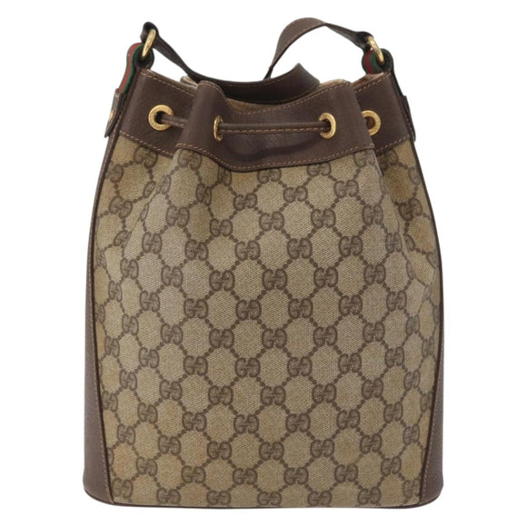 GUCCI GG Supreme Web Sherry Line Bag PVC Beige Gold 164 02 034 Auth 177007