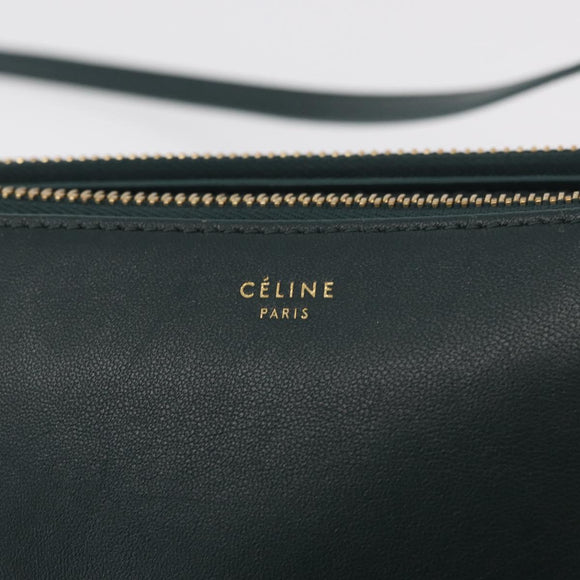 CELINE Trio Shoulder Bag Leather Green Gold Auth 177008A