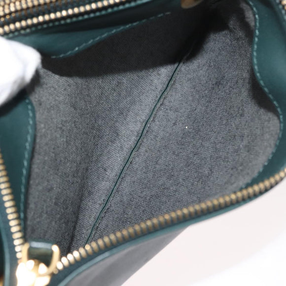CELINE Trio Shoulder Bag Leather Green Gold Auth 177008A