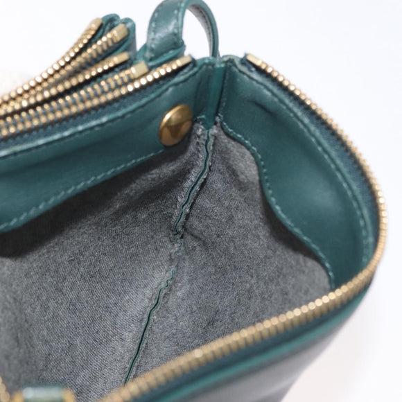 CELINE Trio Shoulder Bag Leather Green Gold Auth 177008A