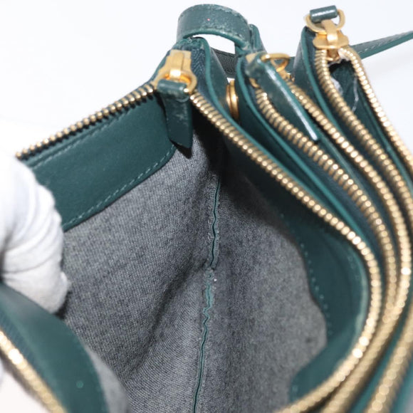 CELINE Trio Shoulder Bag Leather Green Gold Auth 177008A