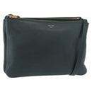 CELINE Trio Shoulder Bag Leather Green Gold Auth 177008A-1