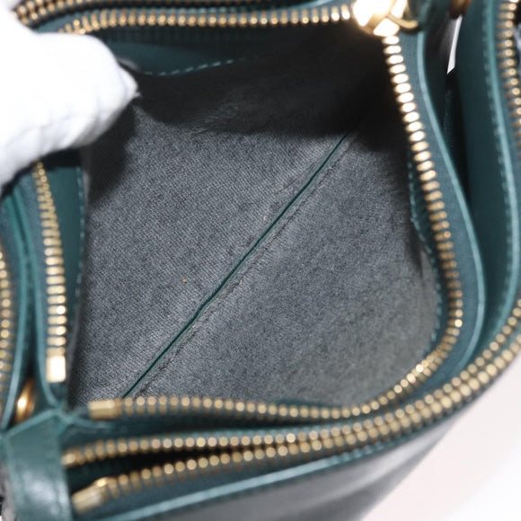 CELINE Trio Shoulder Bag Leather Green Gold Auth 177008A