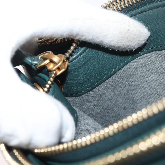 CELINE Trio Shoulder Bag Leather Green Gold Auth 177008A