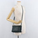 CELINE Trio Shoulder Bag Leather Green Gold Auth 177008A-23