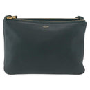 CELINE Trio Shoulder Bag Leather Green Gold Auth 177008A-2