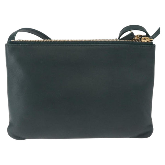 CELINE Trio Shoulder Bag Leather Green Gold Auth 177008A