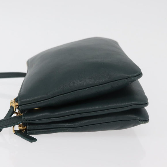 CELINE Trio Shoulder Bag Leather Green Gold Auth 177008A