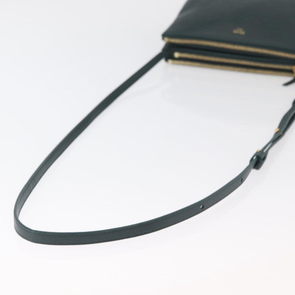 CELINE Trio Shoulder Bag Leather Green Gold Auth 177008A