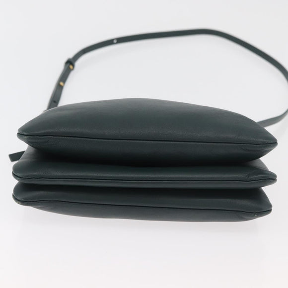 CELINE Trio Shoulder Bag Leather Green Gold Auth 177008A