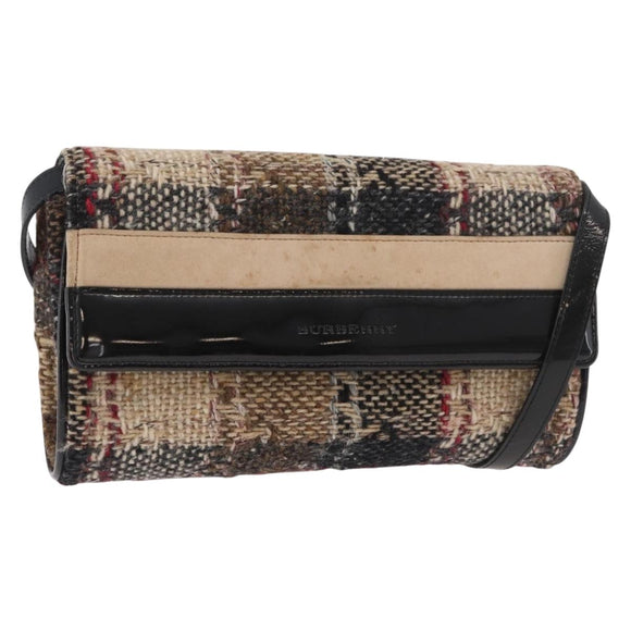BURBERRY Shoulder Bag Tweed Gold Beige Auth 177012