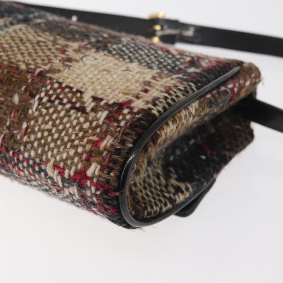 BURBERRY Shoulder Bag Tweed Gold Beige Auth 177012