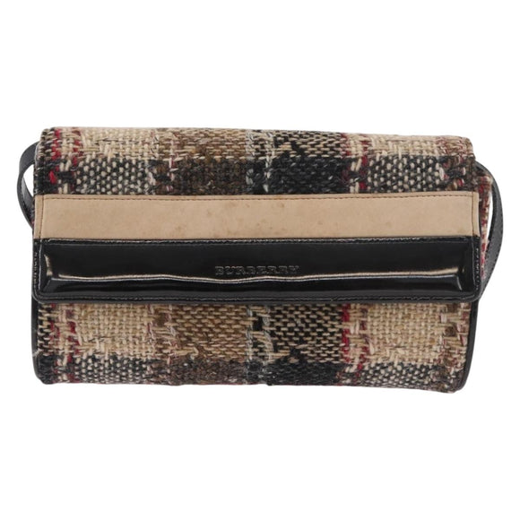BURBERRY Shoulder Bag Tweed Gold Beige Auth 177012