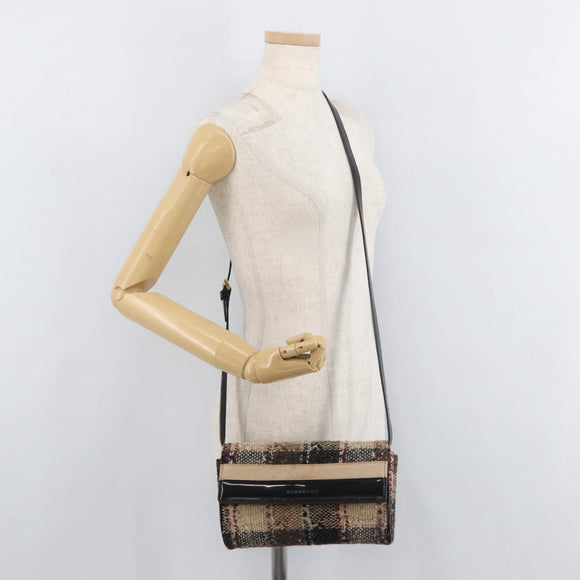 BURBERRY Shoulder Bag Tweed Gold Beige Auth 177012