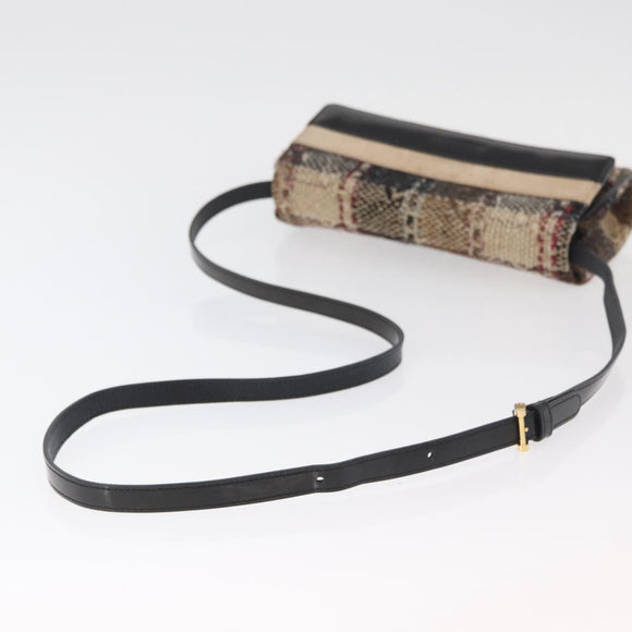 BURBERRY Shoulder Bag Tweed Gold Beige Auth 177012