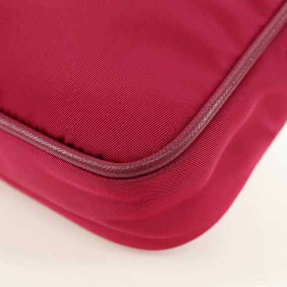PRADA Schoudertas met Ketting Nylon Roze Goud Auth 177013V