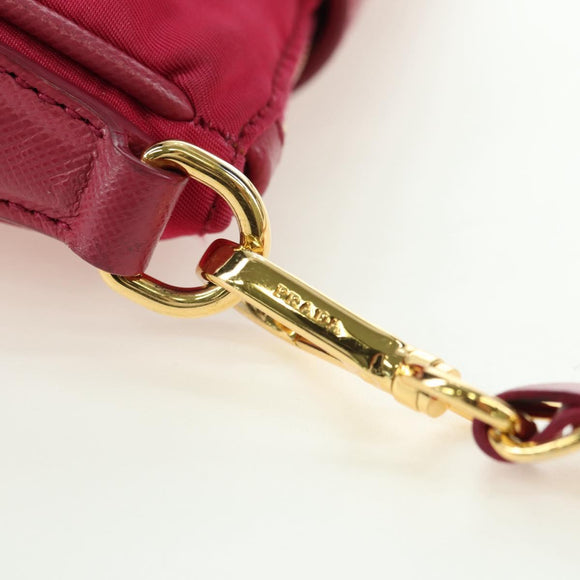 PRADA Schoudertas met Ketting Nylon Roze Goud Auth 177013V
